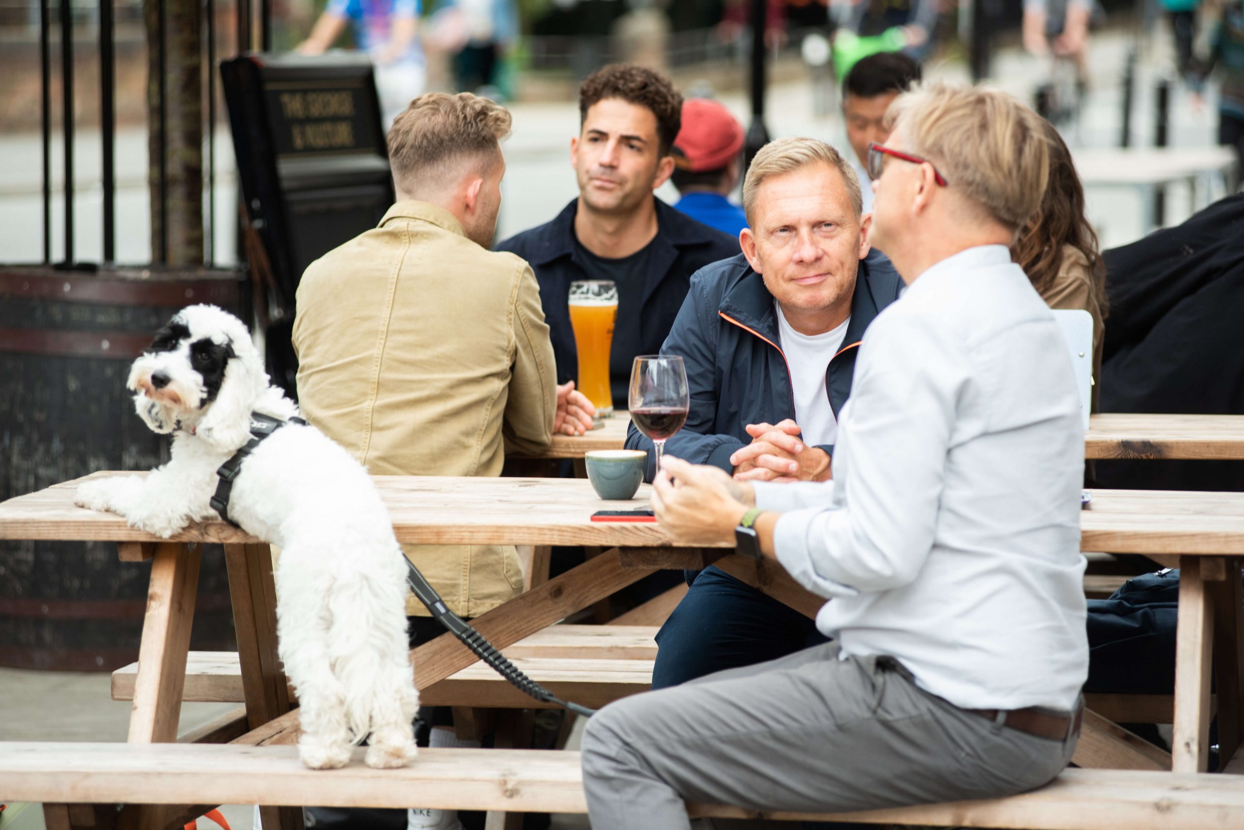 Pavement tables, and a dog who got the best seat